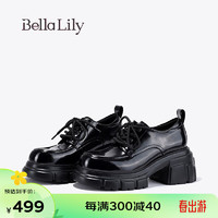Bella Lily2024春季增高英伦小皮鞋女小个子单鞋面试制服鞋子 黑色 38