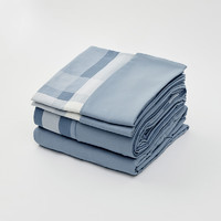 MUJI 無印良品 柔软洗棉 床上用品 四件套 全棉纯棉  蓝色大格纹 床单式 加大双人用：适用1.8米床