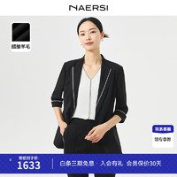 娜尔思（NAERSI）职业小西装女2024夏装通勤简约七分袖外套 黑色 3XL