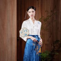 陌遇丨淮露丨秋季中国风汉元素改良真丝刺绣茶服上衣中式衬衫 白色 S