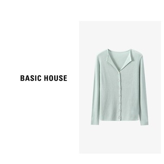 Basic House/百家好翻领高级感薄款针织衫打底衫女春季2024轻职场百搭 驼色 M（80-115斤）