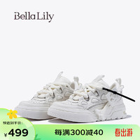Bella Lily2024春季厚底舒适小白鞋女潮流减龄板鞋炸街休闲鞋 米白 38