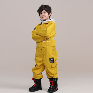 RAWRWAR儿童滑雪服套装高端防风防水保暖东北滑雪装备 儿童素色连体 （冬奥纪念款）黄色【男童】 150