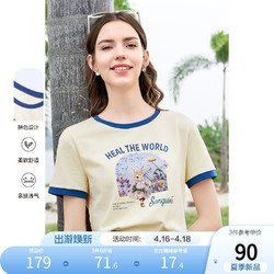 Betu 百图 女装2024年夏季新款卡通字母显瘦印花短袖圆领T恤上衣