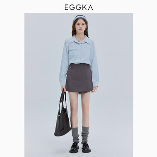 EGGKA 侧开叉高腰半身短裙2024春季不对称设计时髦流行纯色a字裙 黑色 M