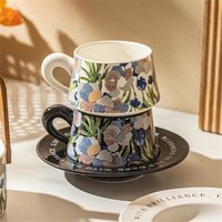 鸢尾花咖啡杯碟套装高档精致马克杯高颜值陶瓷杯下午茶具