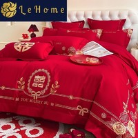 lehome 乐加 高档婚庆床上用品四件套婚床结婚房陪嫁床单喜庆大红色被套