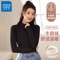 JEANSWEST 真维斯 T恤女打底衫女春季牛奶绒半高领宽松弹力柔软上衣女黑色L ED-33-291257黑色