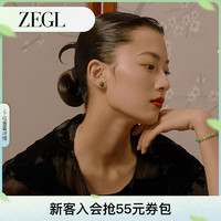 ZENGLIU ZEGL925银和田玉耳钉女2024新款复古高级感8mm珠子新中式耳饰耳环