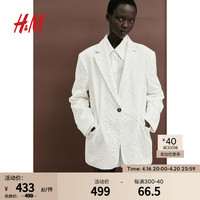 H&M女装西装春季大廓形镂空刺绣休闲单扣棉质外套1228887 白色 165/96 M