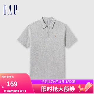 Gap男装2024夏季纯棉小熊logo短袖polo领简约纯色上衣466791 灰色 170/92A(M) 亚洲尺码