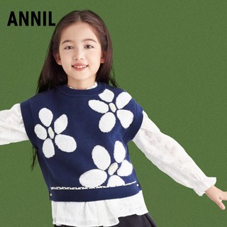 Annil 安奈儿 童装女童秋透气圆领棉线背心