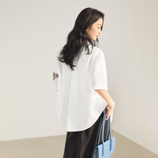 DUIBAI 对白 2024年夏装不对称印花女式宽松短袖衬衫