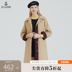 E·LAND 衣恋 Eland衣恋新款简约大气格子收腰显瘦垂感风衣外套