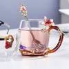 诺诗曼杯子女士玻璃杯高颜值水杯办公室泡茶杯母亲节实用 幸福百合矮杯 配盖勺+精美礼盒