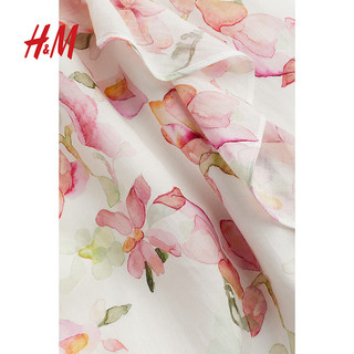 H&M2024夏季女装时尚休闲百搭荷叶边吊带连衣裙1223225 白色/花卉 155/76 32