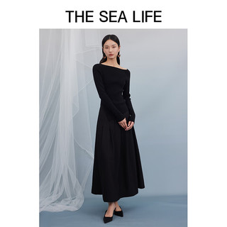 THE SEA LIFE欧海一生 一字领针织衫女24夏季显瘦黑白上衣气质15751 黑法师 M