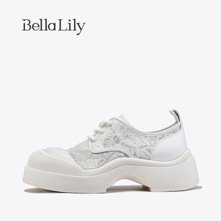 Bella Lily2024春季薄款网纱休闲鞋女蕾丝增高鞋透气小白鞋子 白色 35