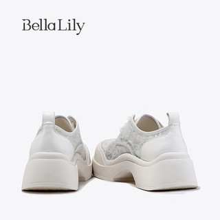 Bella Lily2024春季薄款网纱休闲鞋女蕾丝增高鞋透气小白鞋子 白色 35