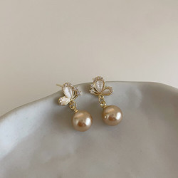 高级感珍珠猫眼石蝴蝶耳钉女韩国小众个性简约百搭气质耳环耳饰珍珠