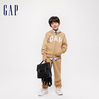 Gap男女童春季2024LOGO经典连帽卫衣拉链开衫外套890300 卡其色 160cm(XL)亚洲尺码