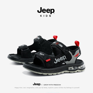 Jeep儿童凉鞋夏季透气防滑男童运动鞋2024夏款女中大童沙滩鞋露趾 黑色 37码 鞋内长约23.3cm