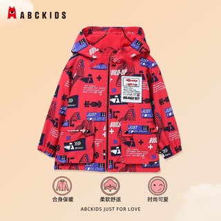 ABCKIDS 春秋背部大口袋防风冲锋衣加绒运动儿童外穿连帽梭织外套