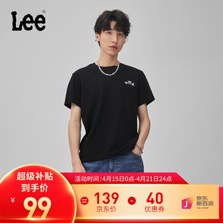 Lee 24春夏新品圆领logo字母印花图案男女同款短袖T恤潮LMT0081214LE 黑色(动物图案） L