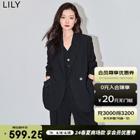 LILY 2024春新款女装通勤款复古双排扣气质时尚休闲西装外套小个子 510黑 M