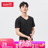 Baleno 班尼路 男士V领短袖T恤 88902701 纯黑 L