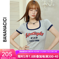 BANANA CICI 2024年夏季新款美式街头风字母绣花针织短款短袖t恤女C242MY675 灰色 L