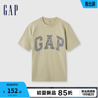 Gap男女装2024夏季拼接字母logo短袖T恤简约百搭上衣466766 卡其色 165/84A(XS) 亚洲尺码