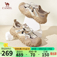 骆驼 CAMEL登山鞋女透气镂空撞色绑带户外休闲鞋 L24S245080 杏色 35