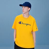 Champion 短袖T恤官网情侣撞色刺绣草写Logo宽松官方正品