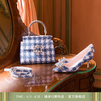 ROGERVIVIER/2024春夏RV女鞋Flower Strass珍珠钻扣高跟鞋 蓝色+白色 37