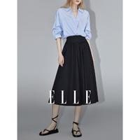 ELLE 她 夏季优雅时尚风高腰立体裁剪设计A字半身裙女