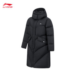 lining李宁羽绒服80绒女子保暖连帽长羽绒服外套aymt116黑色3m