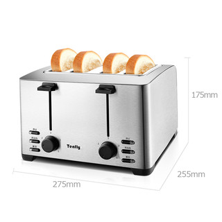 Tenfly 多士炉烤面包机不锈钢多片吐司机家用台式烤面包机商用多片多士炉  加宽4片面包槽