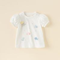 戴维贝拉 商场同款女童纯棉短袖2024儿童白色T恤夏装女宝宝打底衫上衣