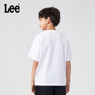 Lee儿童短袖T恤2024男女童前胸字母印花舒适宽松圆领套头上衣童装 香草白 120cm