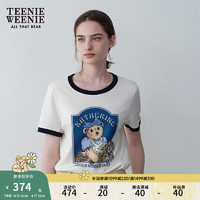 Teenie Weenie小熊女装2024夏装时髦撞色包边短袖T恤印花上衣 乳白色 170/L