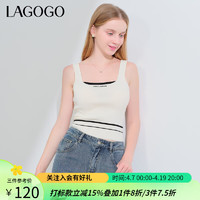 lagogo拉谷谷美式条纹吊带背心女2024年夏季拼接修身短款上衣 米白色(V2) XL