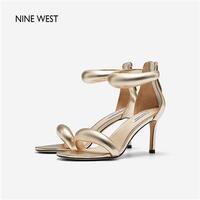 百亿补贴：NINE WEST 玖熙 NineWest/玖熙高跟凉鞋女2022年夏季新款一字条带包跟拉链细跟鞋