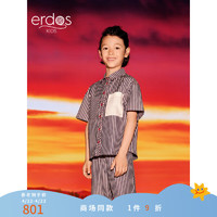 ERDOS KIDS鄂尔多斯童装24春夏翻领棉混纺条纹休闲男童衬衫 蓝白条纹 130cm