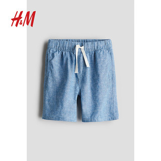 H&M2024童装男童夏季童装亚麻混纺松紧短裤1217528 蓝色 90/50