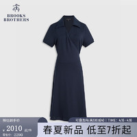 布克兄弟（BrooksBrothers）女士24春夏V领收腰简约短袖连衣裙 4004-藏青色 XL