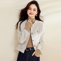 JESSIE 春秋圆领长袖开衫针织纹理提花上衣女