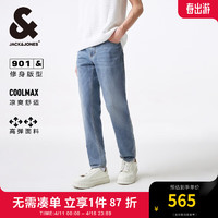 杰克·琼斯（JACK&JONES）夏季修身版型高弹浅牛仔蓝水洗猫须设计九分裤牛仔裤男224232003 E39 浅牛仔蓝 常规 170/76A/SR