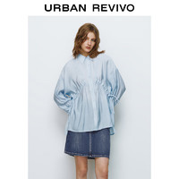 UR2024夏季女装都市气质通勤抽绳长袖开襟衬衫UWU240037 粉蓝 M