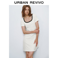 URBAN REVIVO 女士撞色褶皱收腰修身圆领连衣裙 UWU740043 粉白 XS